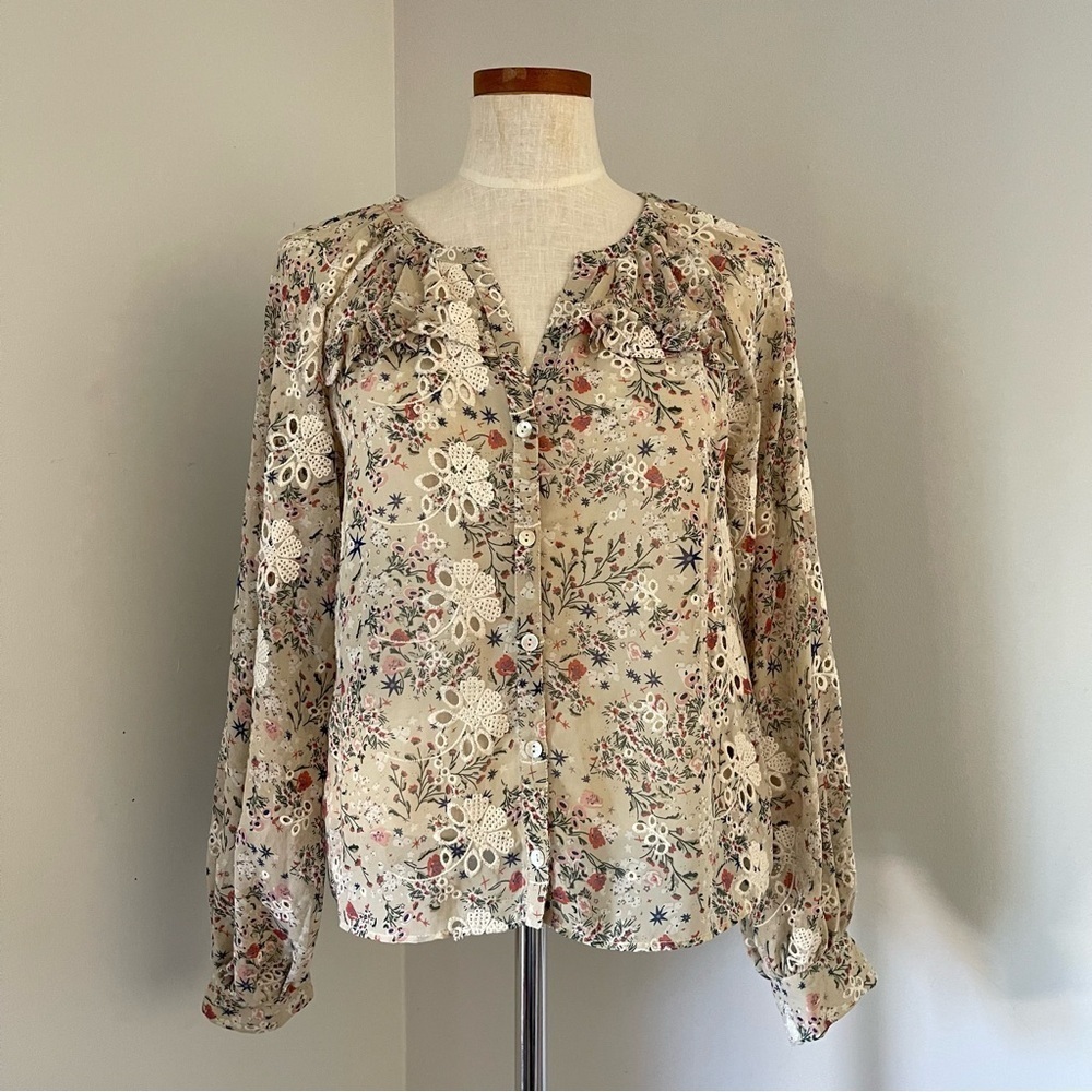 Bohemian chic Revolve brand Tularosa Eliza Floral eyelet button blouse XS EUC